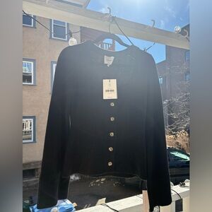 Reformation Karina Regenerative Wool Cardigan XS Black Button Front Sweater NWT